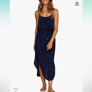NWT Medium  Women's Adjustable Strappy Split Summer Beach Casual Midi Dress…
